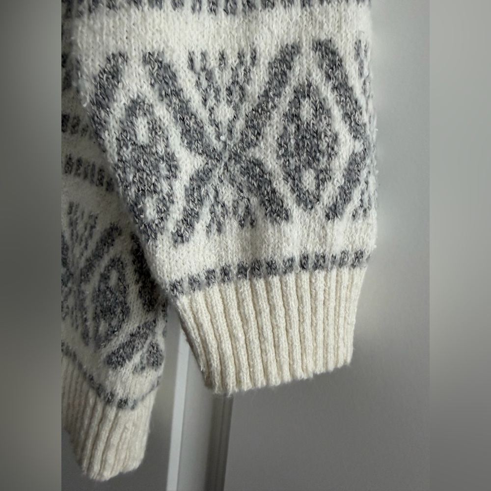 J. JILL fair isle winter white gray 1x sweater crew neck - Picture 4 of 9